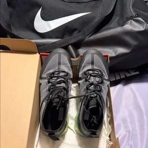 Nike Black and Gray Performance Trainers with Green Highlights